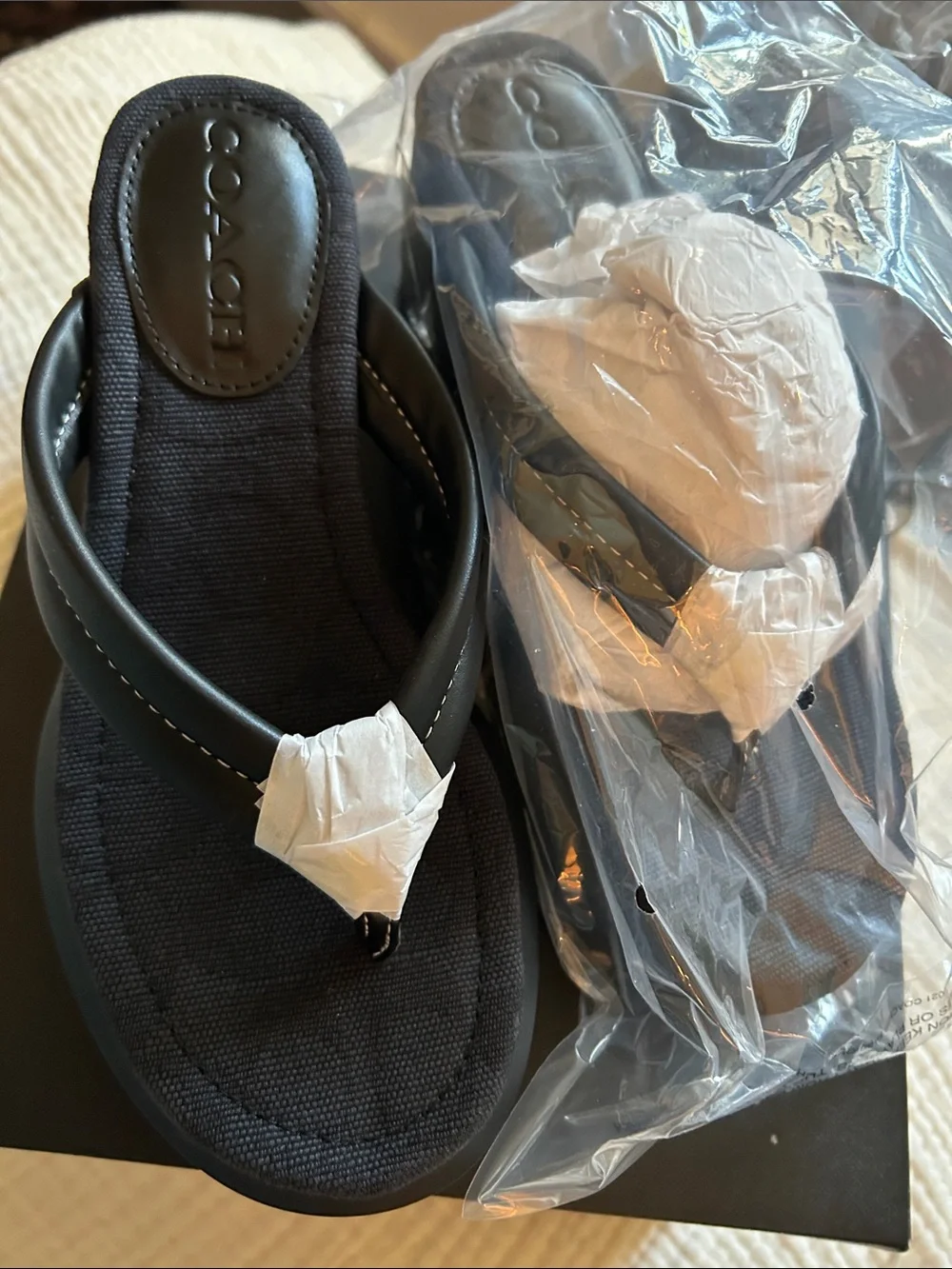 Coach Black Platform Thong Sandals New in Box